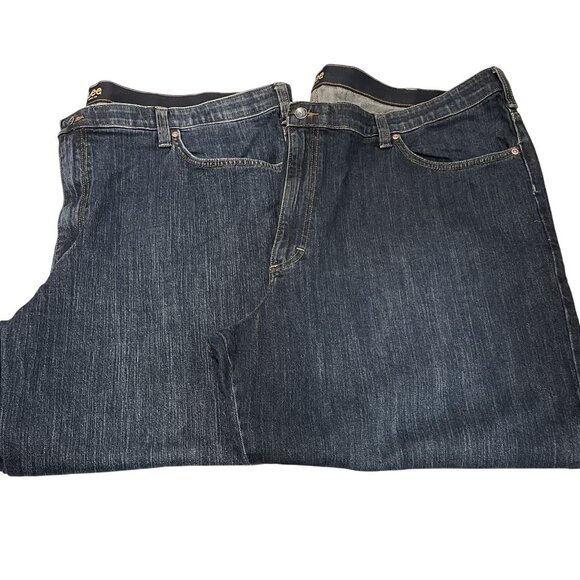 Lee Straight Loose Fit Jeans Lot Mens 48x30 Flex Waist Blue Dark Wash Stretch 2 - Picture 1 of 9